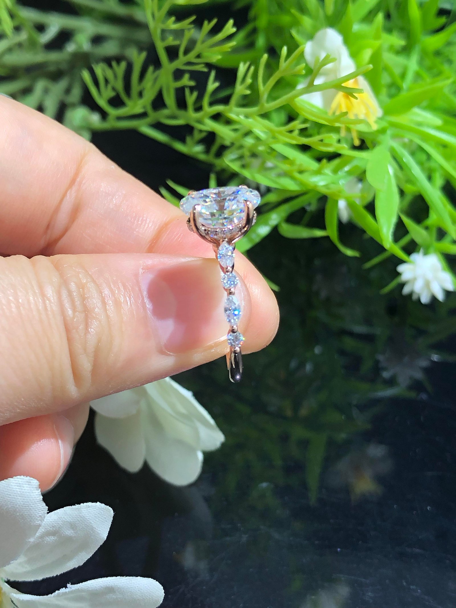 2.2 Ct Oval Moissanite With Marquise & Round Cut Engagement Ring