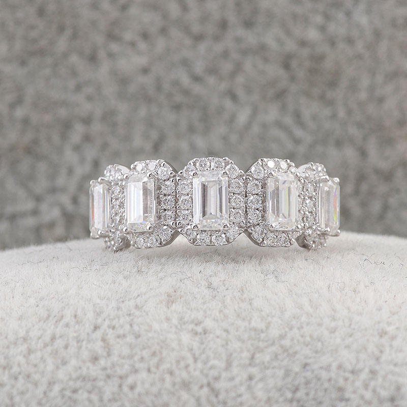 1.25 Ct 5 Emerald Moissanite With Round Cut Half Eternity Ring