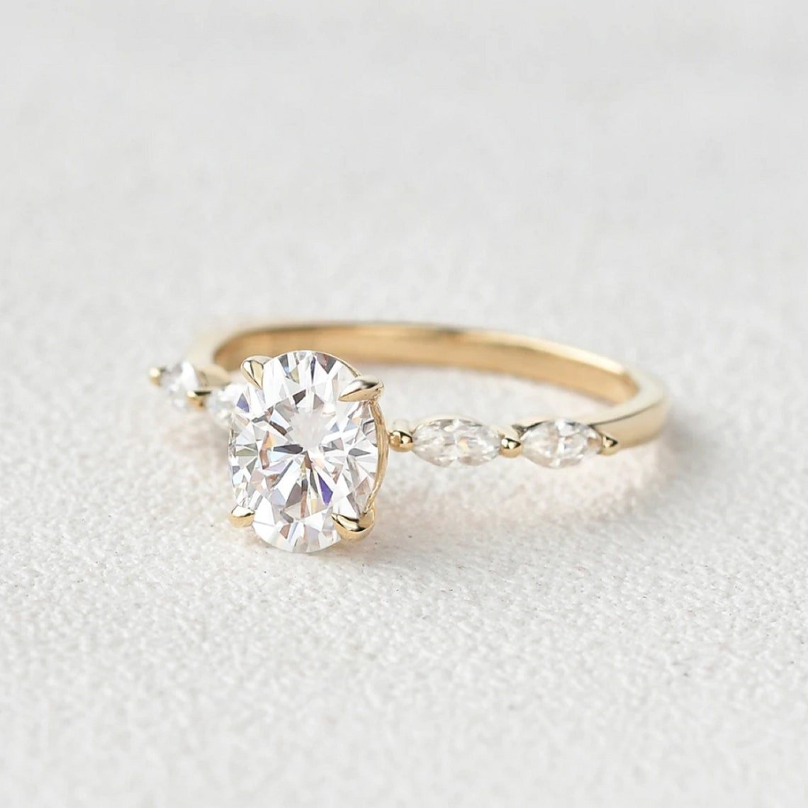 2.08 Ct Oval Moissanite With Marquise Engagement Ring