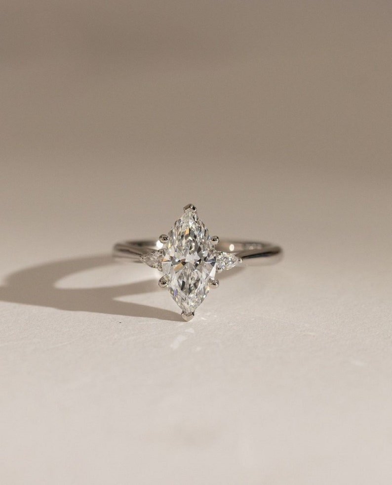 2.0 Ct Marquise Moissanite With Pear Moissanite Engagement Ring