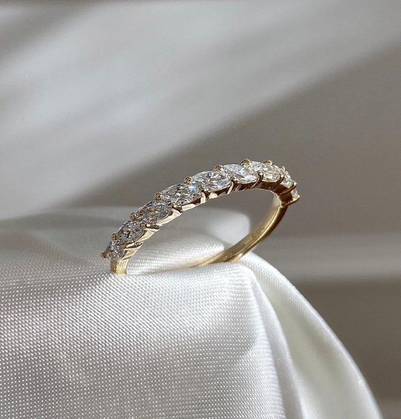 1.20 Ct 9 Moissanite Marquise Wedding Band